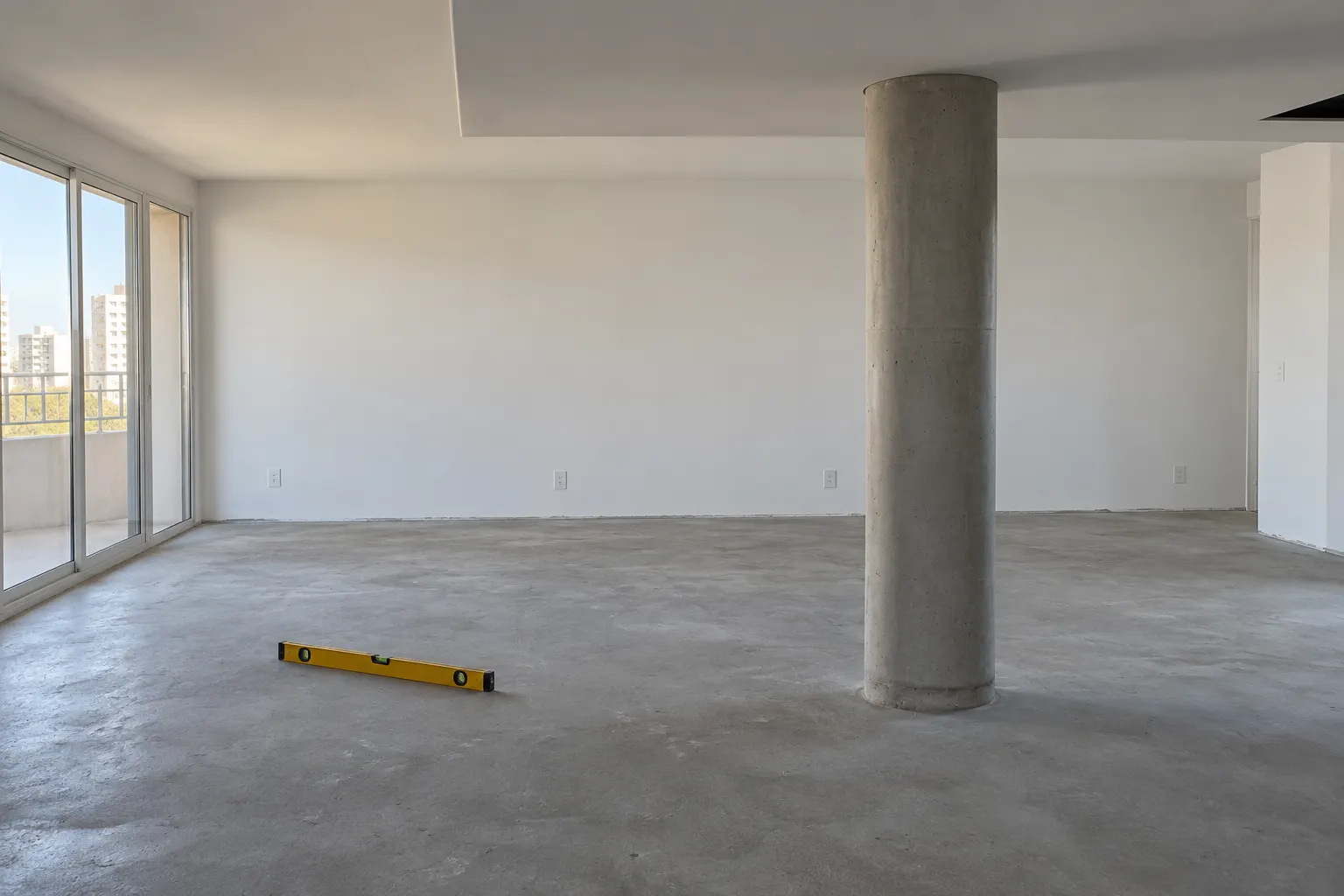 Carpeta de cemento nivelada lista para colocar parquet