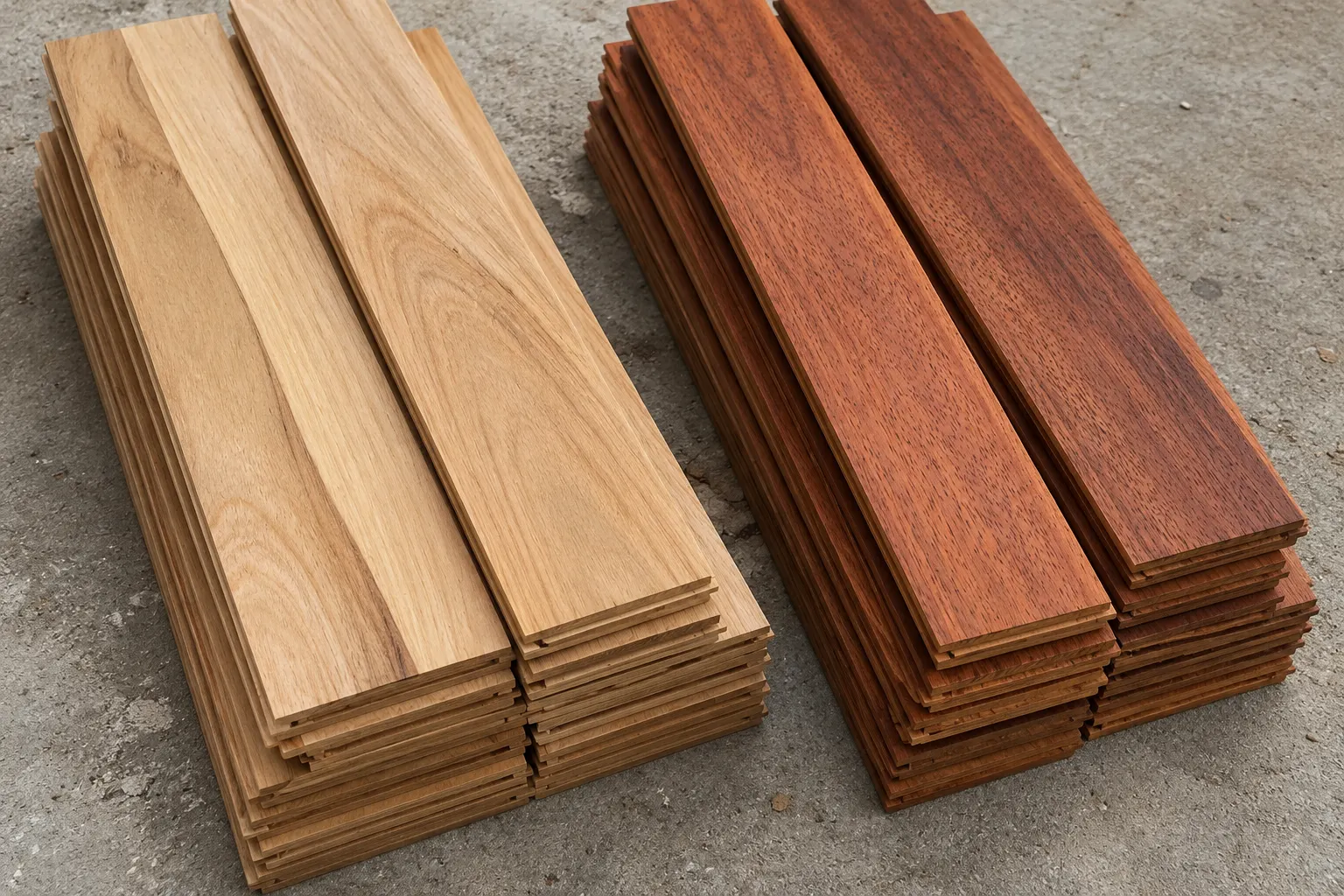 Tablillas nuevas de parquet apiladas sobre la carpeta